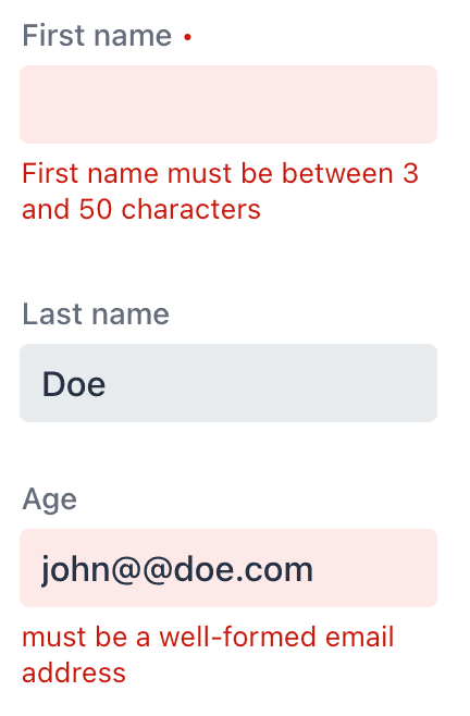 Form with validation errors